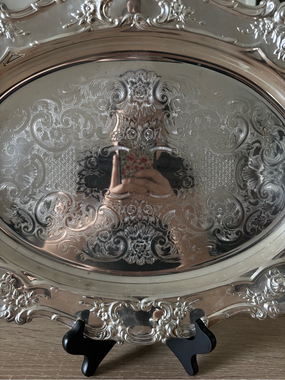 Vintage Towle Silverplate Oval Serving Tray Engraved Ornate 17” - Picture 2 of 6